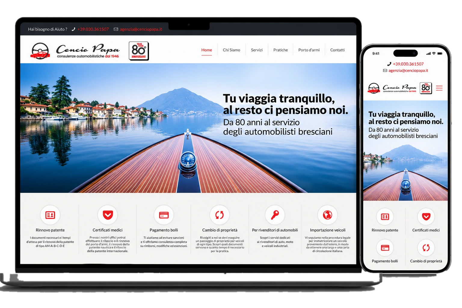 Mockup responsive del sito Cencio Papa su laptop e smartphone